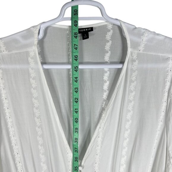 Torrid Womens 5X Button Up Long Sleeve Midi Challis White Dress Cottagecore Boho - Picture 12 of 16